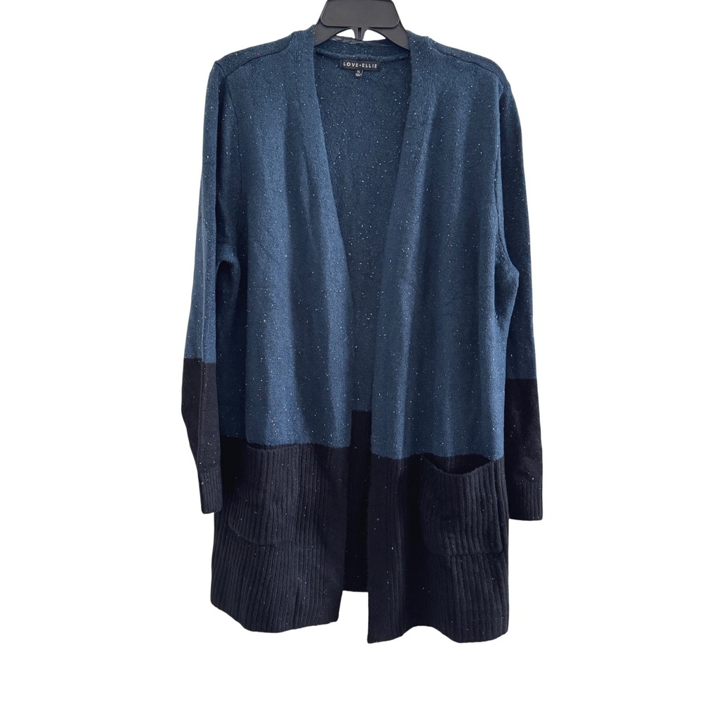 Love Ellie Cardigan Open Front Women XL Navy Blue Colorblock Speckled